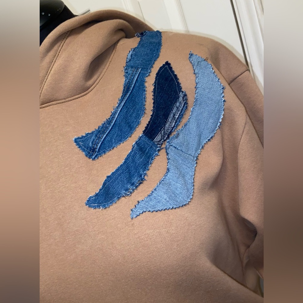 UpCycled Hoodie with Denim-XL-Unisex - Picture 3 of 6